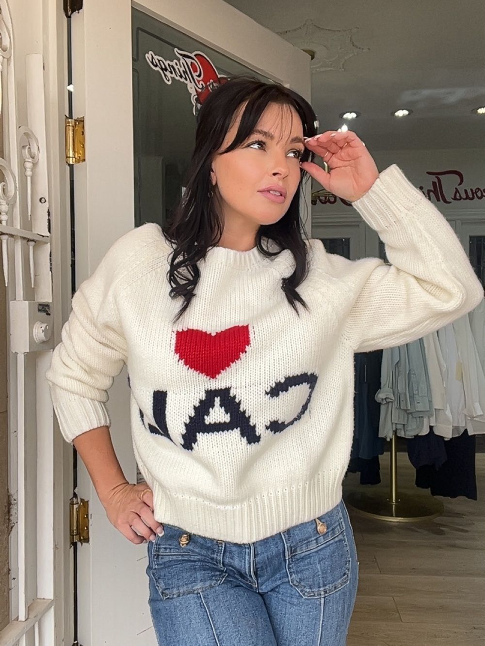 Pink Pineapple x Gorgeous Things Scoop Knit Chunky Sweater I love Cali White